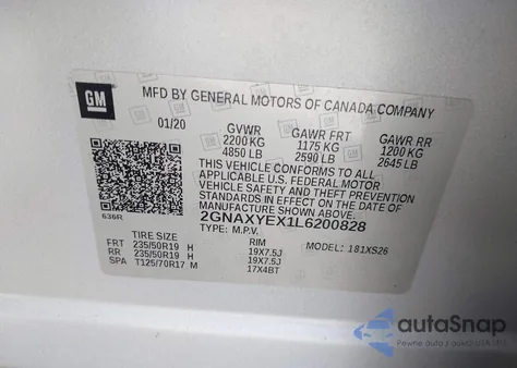 2020 Chevrolet Equinox Awd Premier 2.0L Turbo from USA, damaged, VIN 2GNAXYEX1L6200828